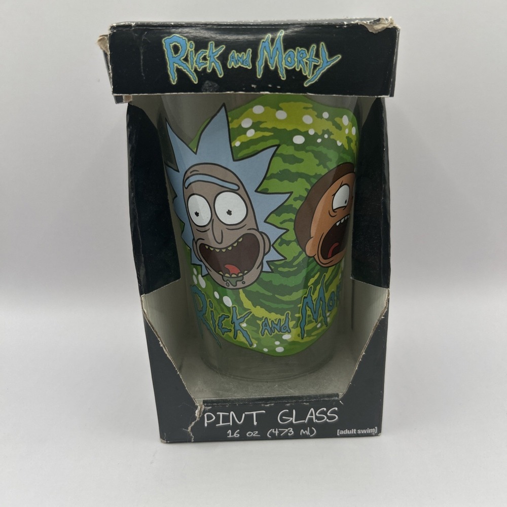 Rick and Morty 16 0z Glass Tumbler Cup NIB Adult Swim Portal Design